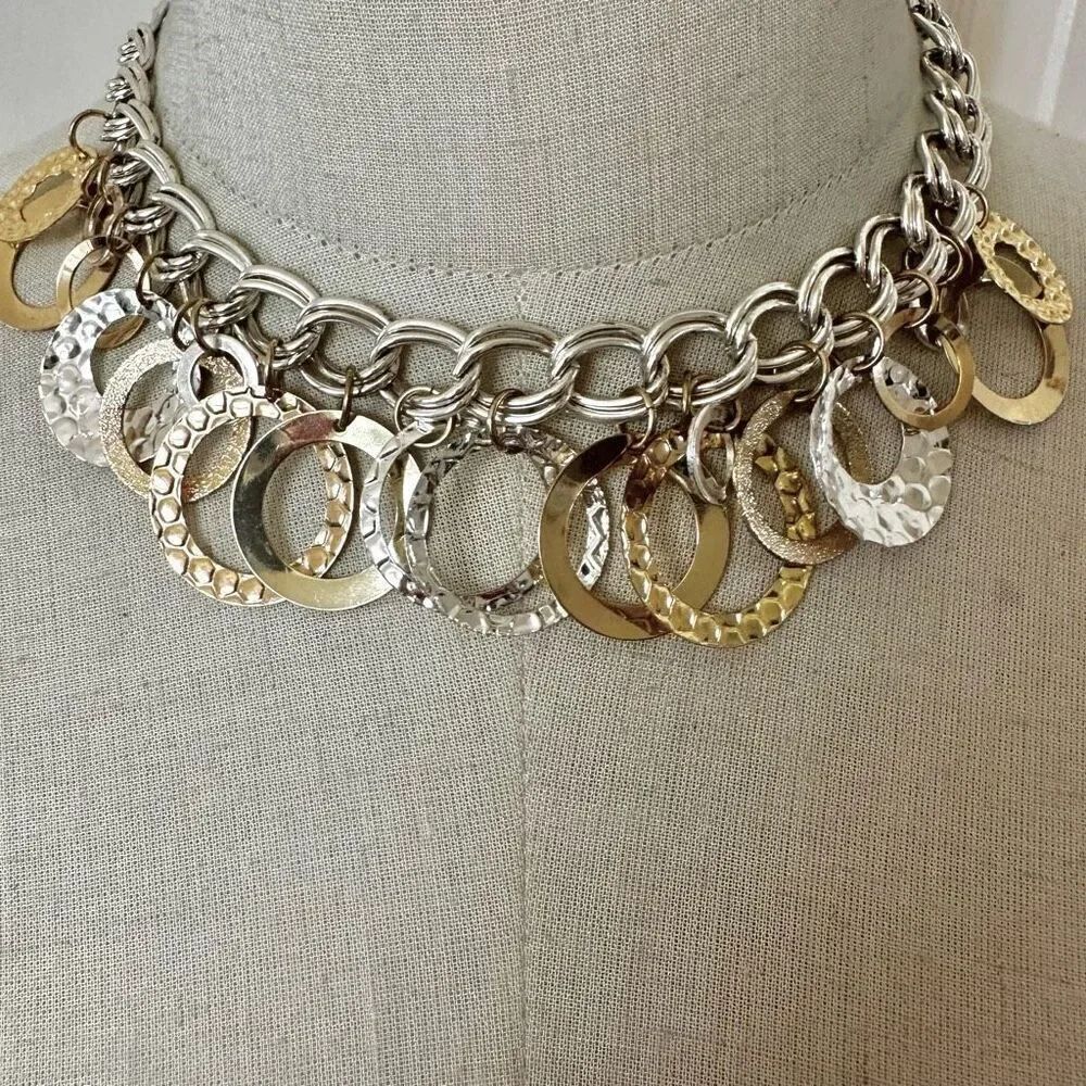 Silver gold tone circle choker  necklace